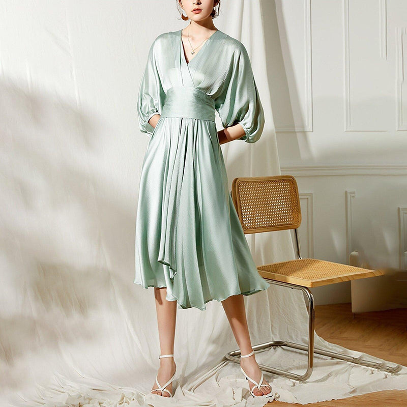 Satin Mint Green Formal Dress,Puff ...